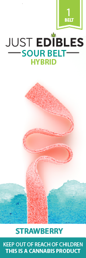Photograph of product: Just Edibles Sour Long Belt Strawberry 100mg