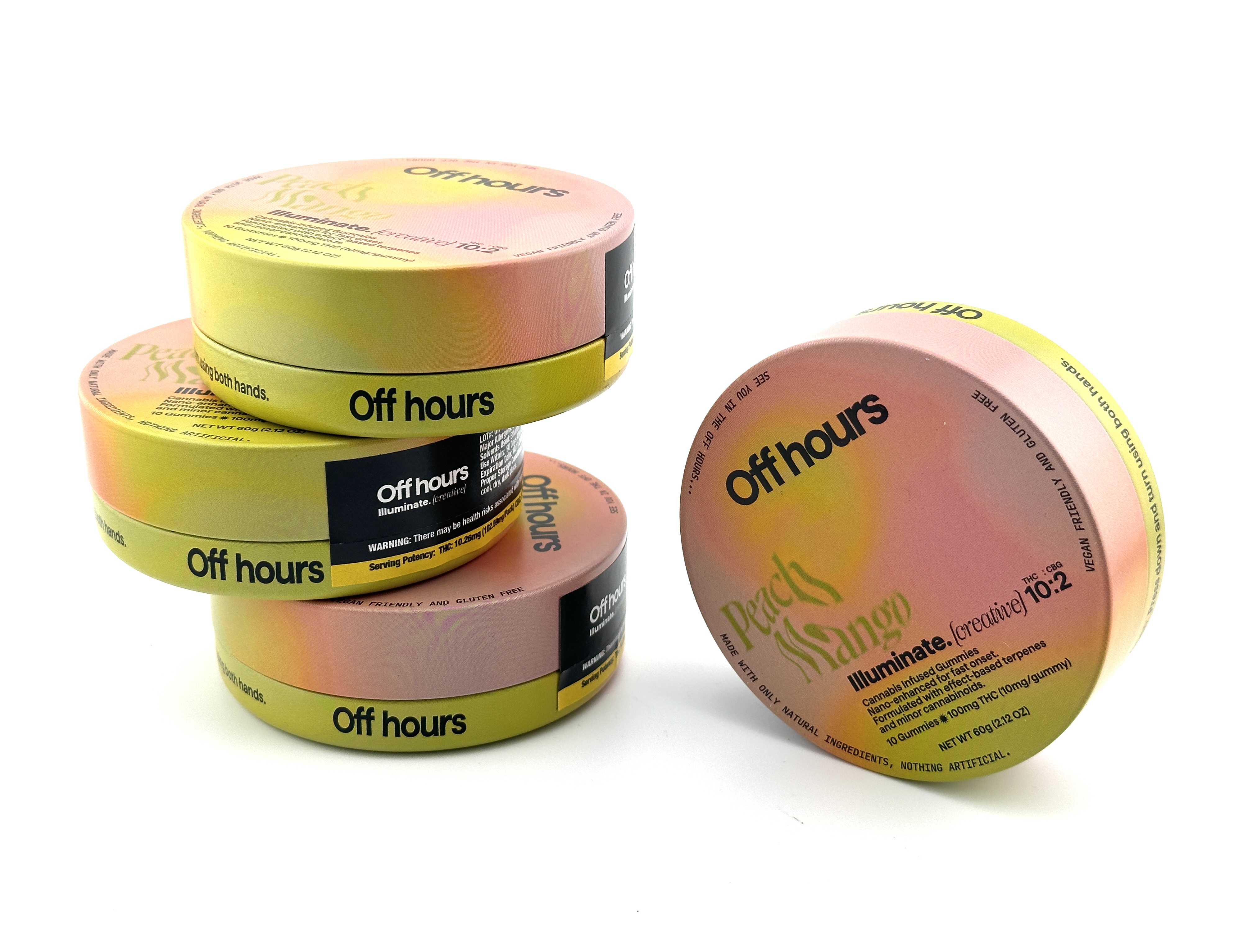 Photograph of product: OFF HOURS Oui'd Infused Gummies - Illuminate - Peach Mango- 10 pcs - 10mgTHc/2mgCBg