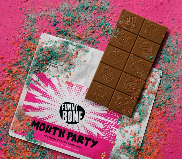 Photograph of product: Funny Bone Mouth Party Chocolate Bar | 300mg