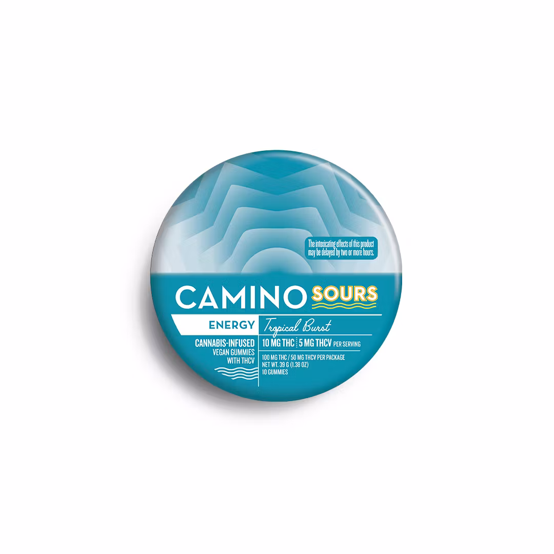 Photograph of product: Camino | Sour Tropical Burst | Gummies | 2:1 THC:THCv | 10 pack 100mg