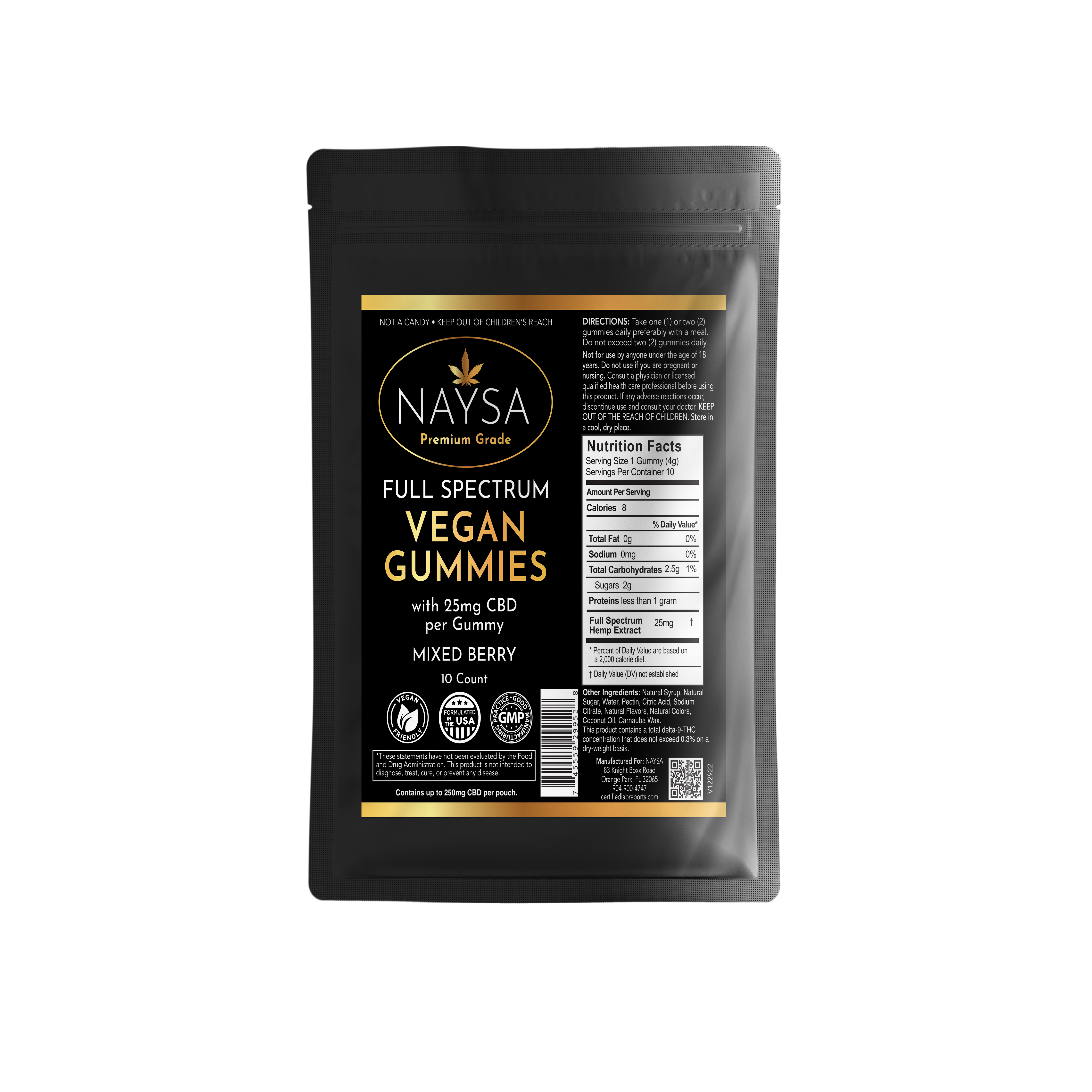 Photograph of product: Naysa | Full Spec Vegan Gummy 10ct | Edible | 250mg