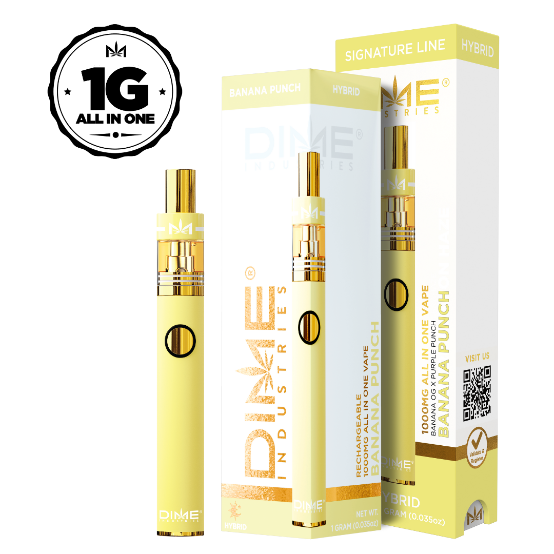 Photograph of product: DIME - DISPOSABLE DISTILLATE - 1G - BANANA PUNCH - HYBRID