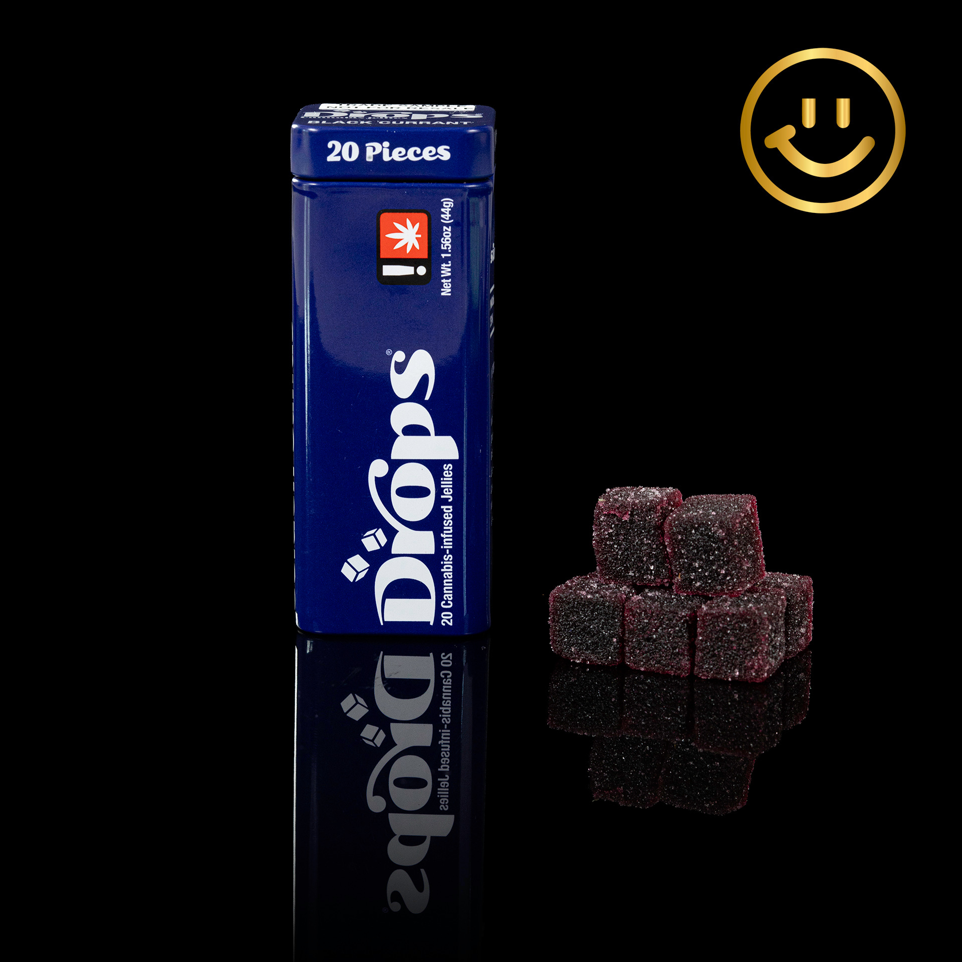 Photograph of Product: Drops 100mg 1:1:1 THC:CBD:CBN BLACK CURRANT Deep Relaxation 2pk Live Rosin Jellies