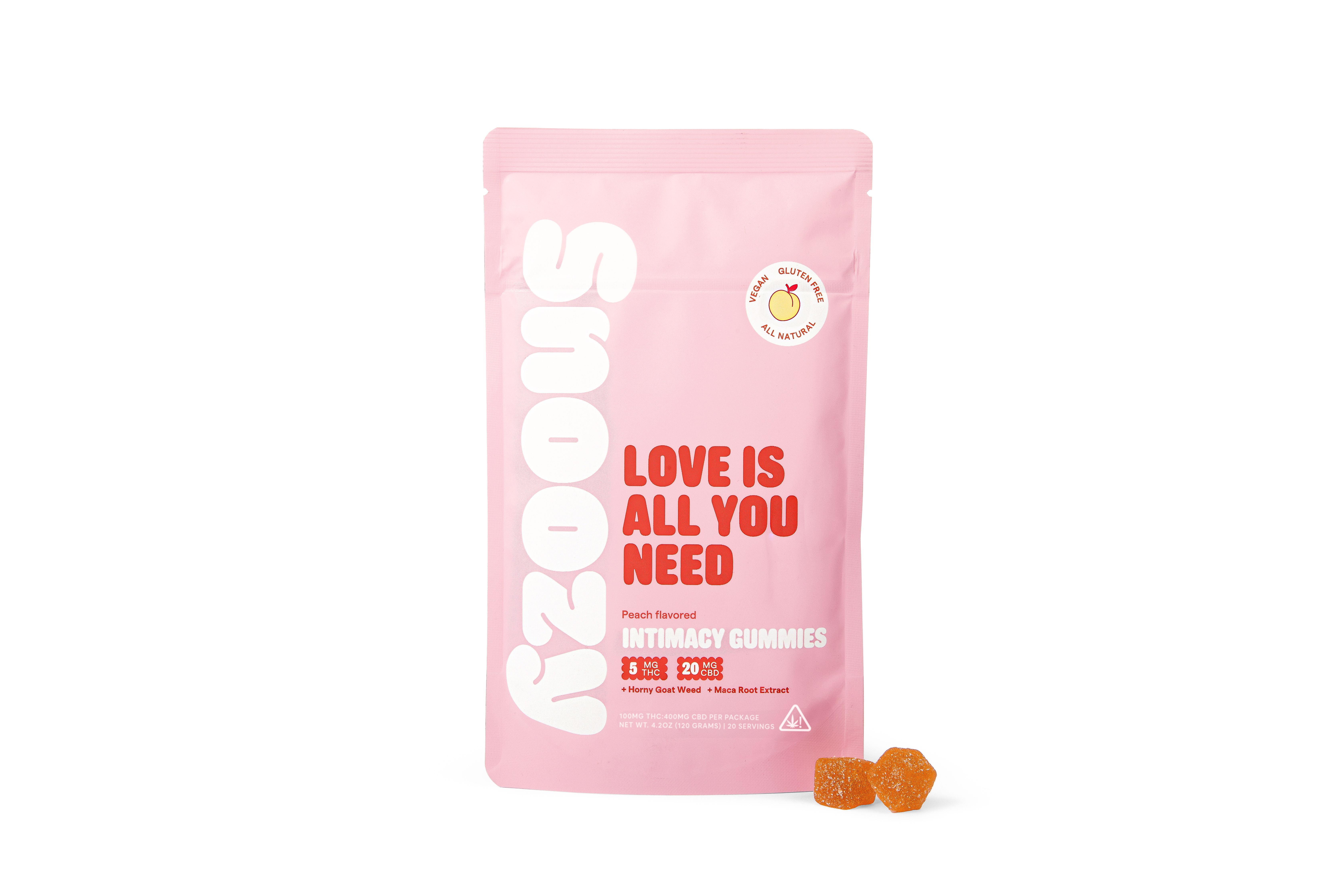 Photograph of product: Snoozy | Love Is All You Need - Peach | 1:4 TH-oui:CBD | 20pk | 100mg