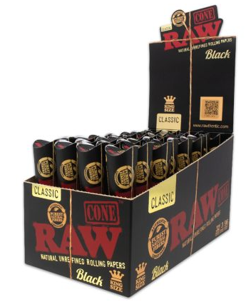 Photograph of product: Raw Black   3 Pk Pre Rolled Cones   King Size