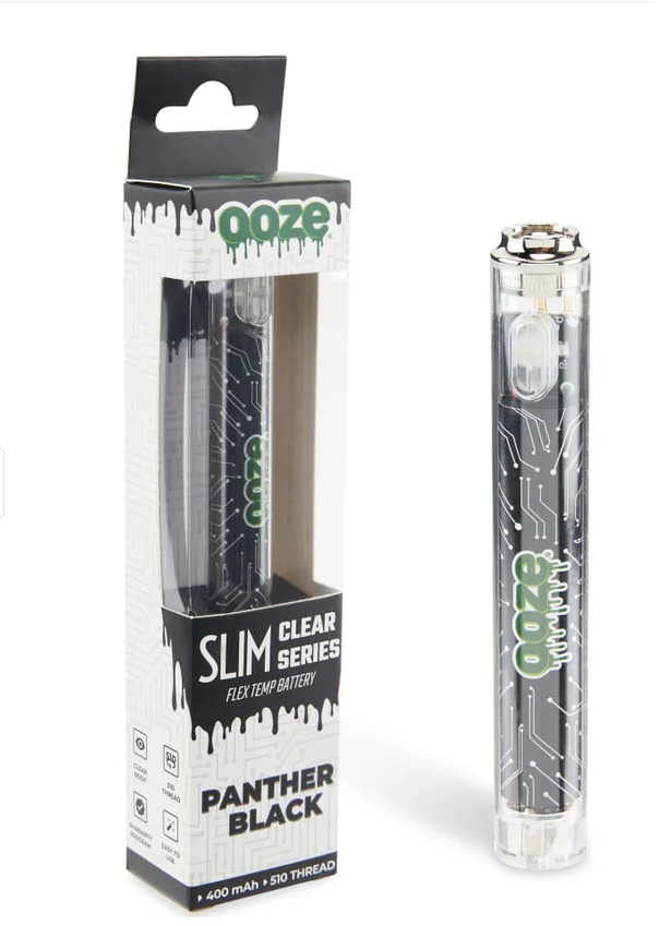Photograph of product: Ooze | Slim Clear Series 510 Vape Battery | Clear Black