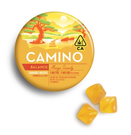Photograph of product: Camino Mango Serenity Gummies 1:1 (20 x 5:5mg)