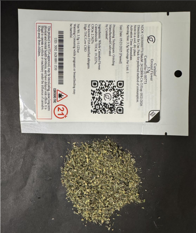 Photograph of product: Curaleaf Ground Flower 3.5g Carmelita (I) 00773