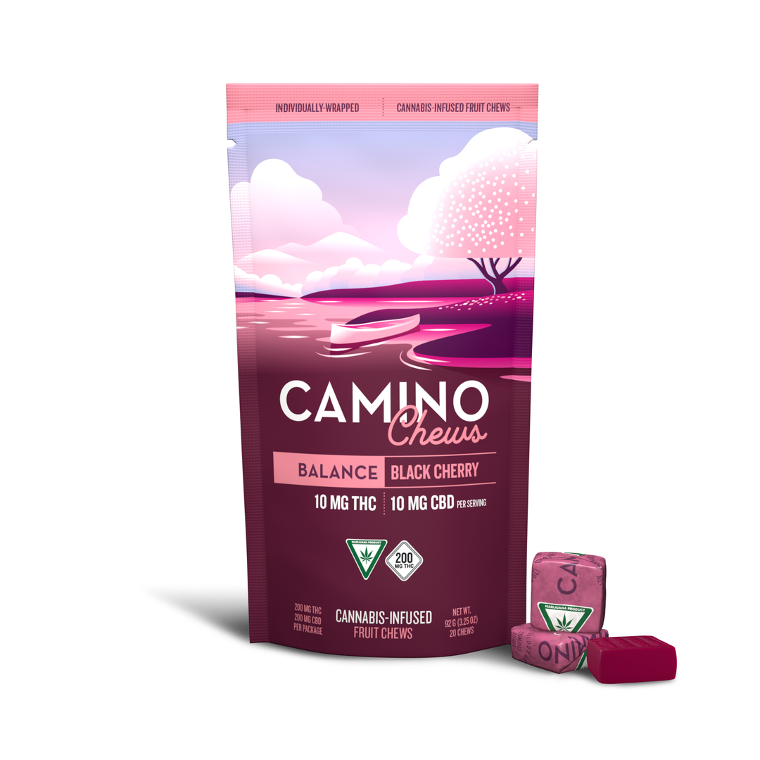 Photograph of product: Camino | Black Cherry Chews | 10:10 THC:CBD | 200mg