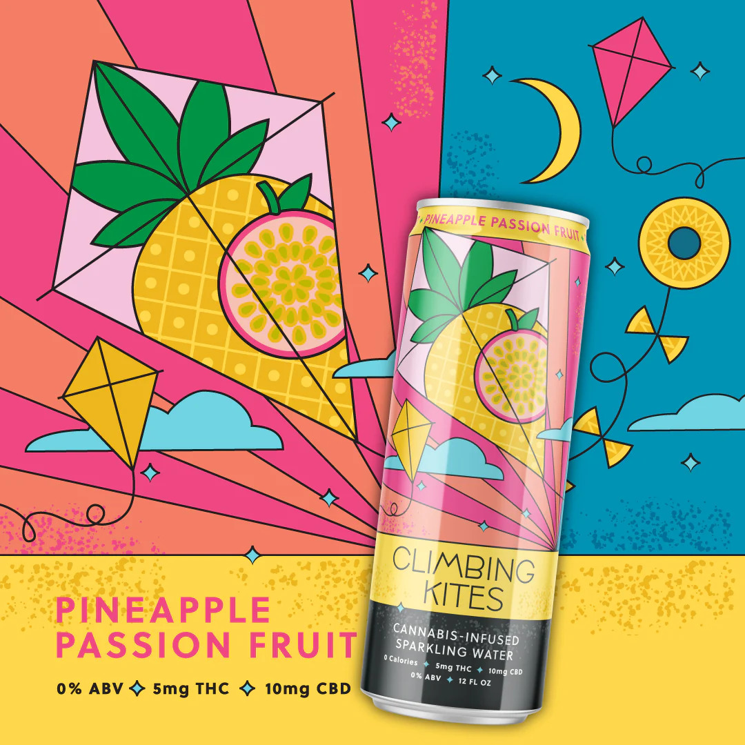 Photograph of product: Climbing Kites | Hemp | Pineapple Passion Fruit (CBD 4 mg : TH-oui 4 mg) | 12 fl oz