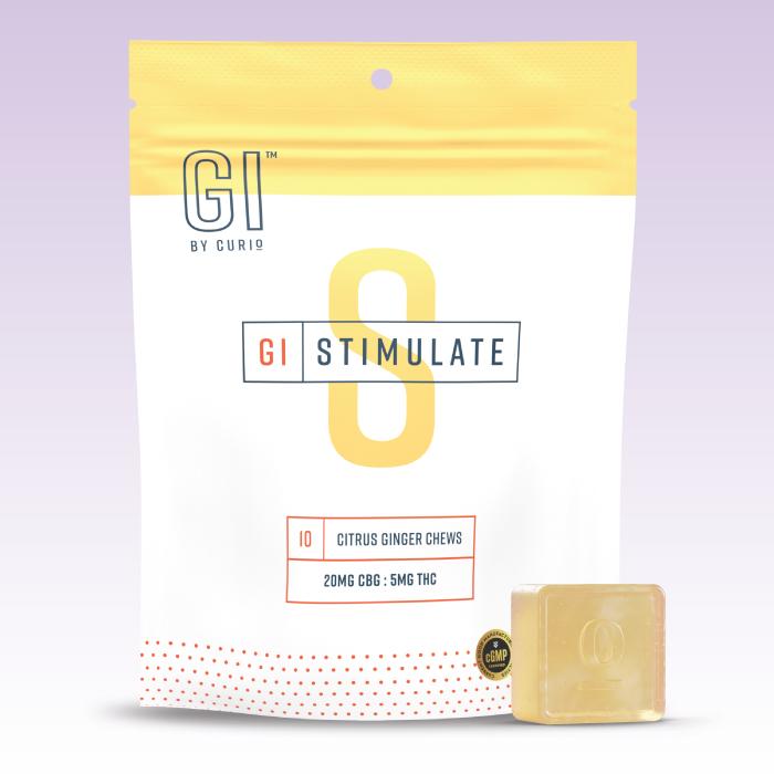 Photograph of product: GI by Curio: Edibles | Stimulate Chews Citrus Ginger 4:1 CBG:TH-oui | 50mg 10pk