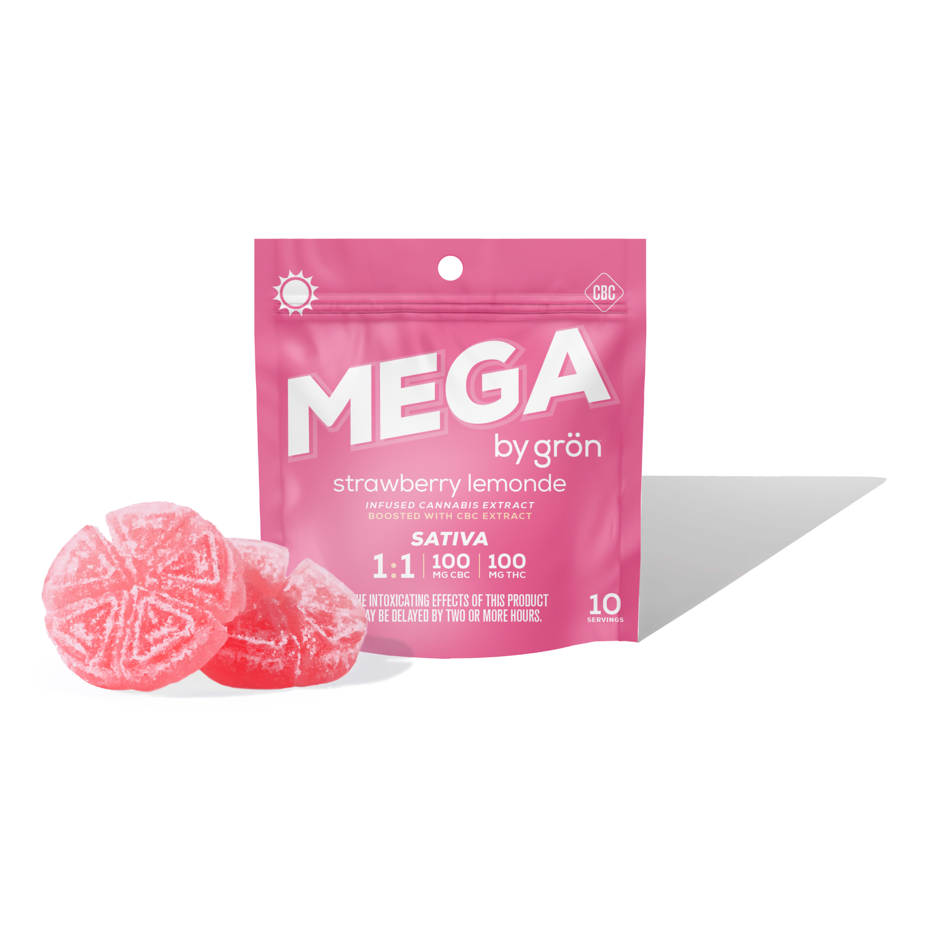 Photograph of product: Grn MEGA - Strawberry Lemonade 1:1 TH-oui/CBC - Gummies - 2-Piece (200mg) [S]