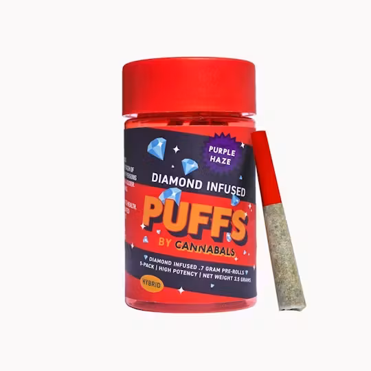 Photograph of Product: Cannabals Purple Haze Diamond Infused PUFFS 7-Pack Prerolls 3.5g