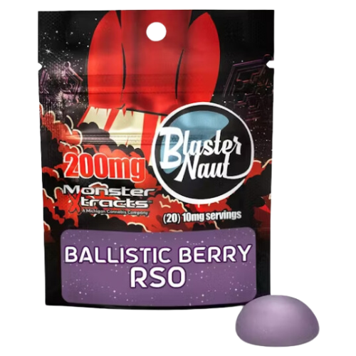 Photograph of product: Monster Xtracts Ballistic Berry RSO Blasternaut Single Serve Gummy 200mg TH-oui