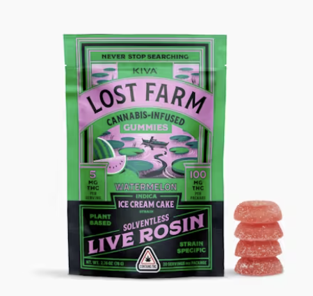 Photograph of product: Lost Farm Ice Cream Cake x Watermelon Live Resin Gummies 100mg 20pk