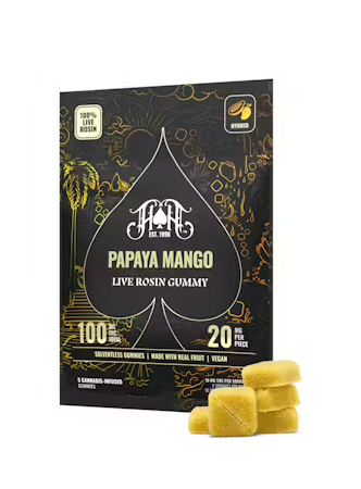 Photograph of product: Papaya Mango | Live Rosin Gummies | 100mg | Hybrid | Heavy Hitters