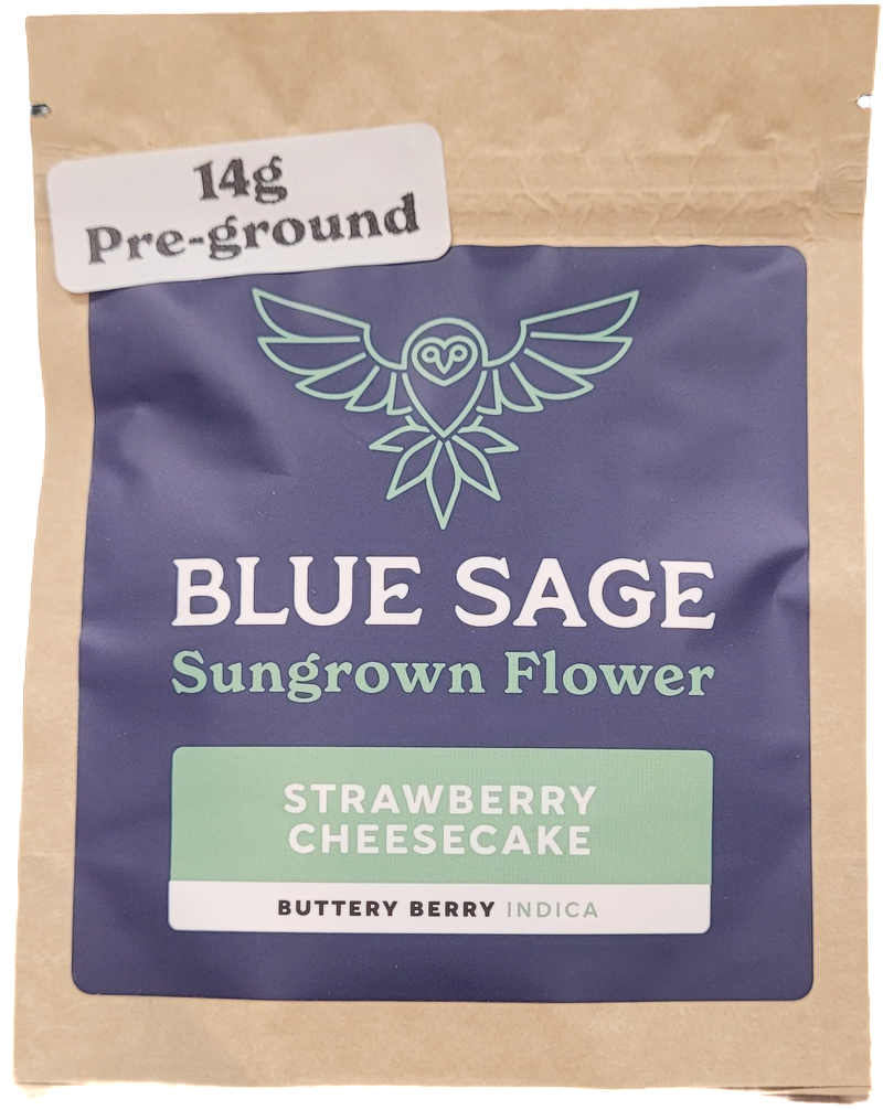 Photograph of product: Strawberry Cheesecake Pre-Ground Flower | Blue Sage - 14g