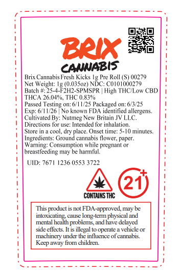 Photograph of product: Fresh Kicks 1g Pre Roll (S) 00279