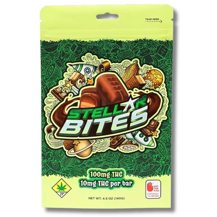 Photograph of product: Chocolate Covered Stellar Bites 10pk/100mg Infused Chocolate Covered Caramel & Nougat Candies Solid Edibles 4.9oz (Swifts)