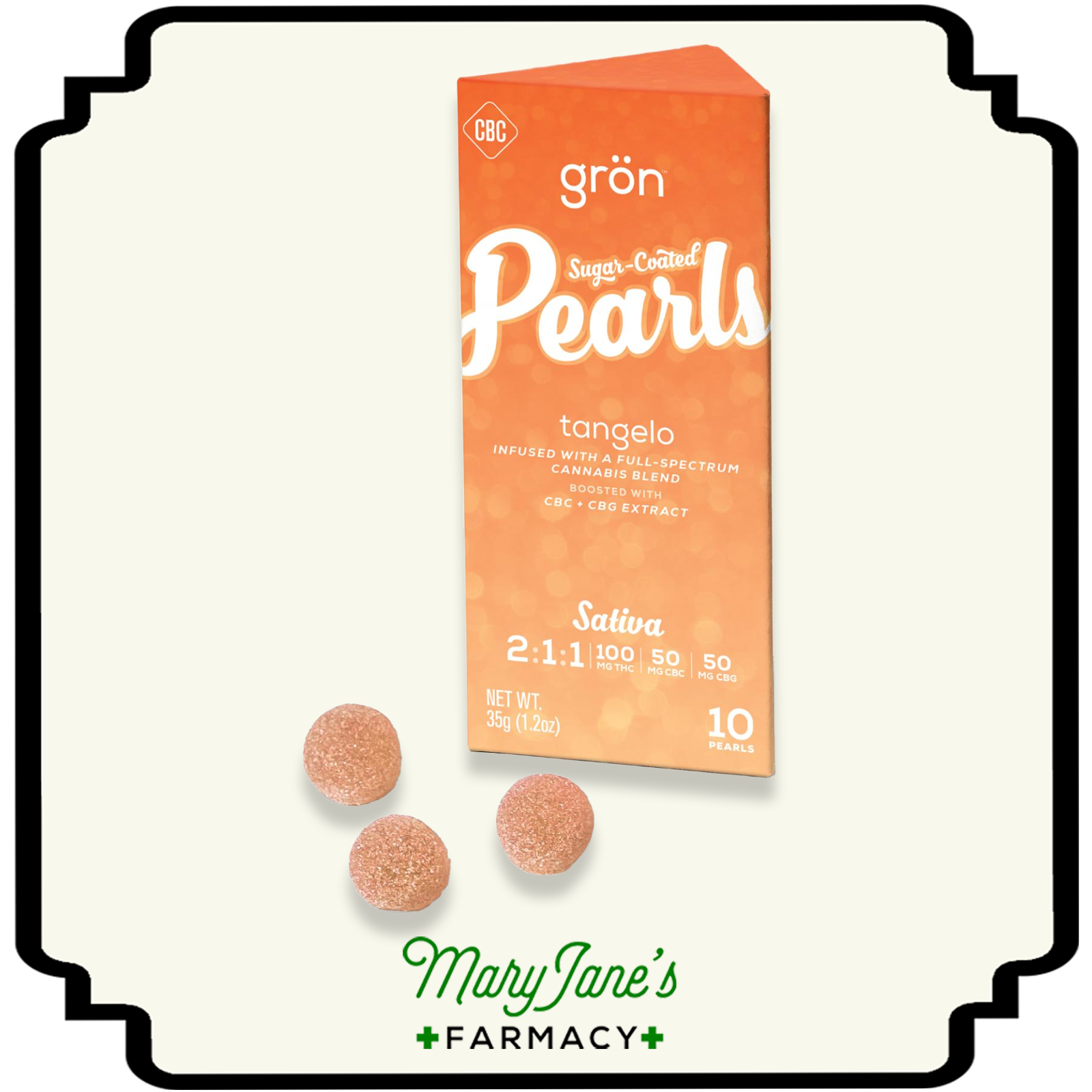 Photograph of product: Tangelo 2:1:1 TH-oui:CBC:CBG Pearls 10-Pack | 100mg