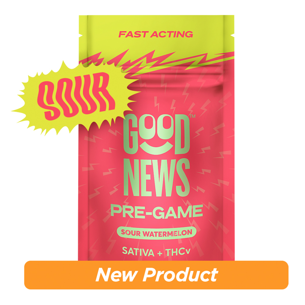 Photograph of product: GOOD NEWS Gummies 100mg: Pre-Game Sour Watermelon 1:2 TH-oui:TH-ouiV 10pc