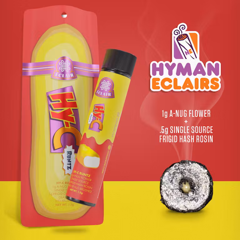 Photograph of product: Hyman Eclair 1.5g Cured Rosin Pre Roll | HY-C Runtz - Hybrid