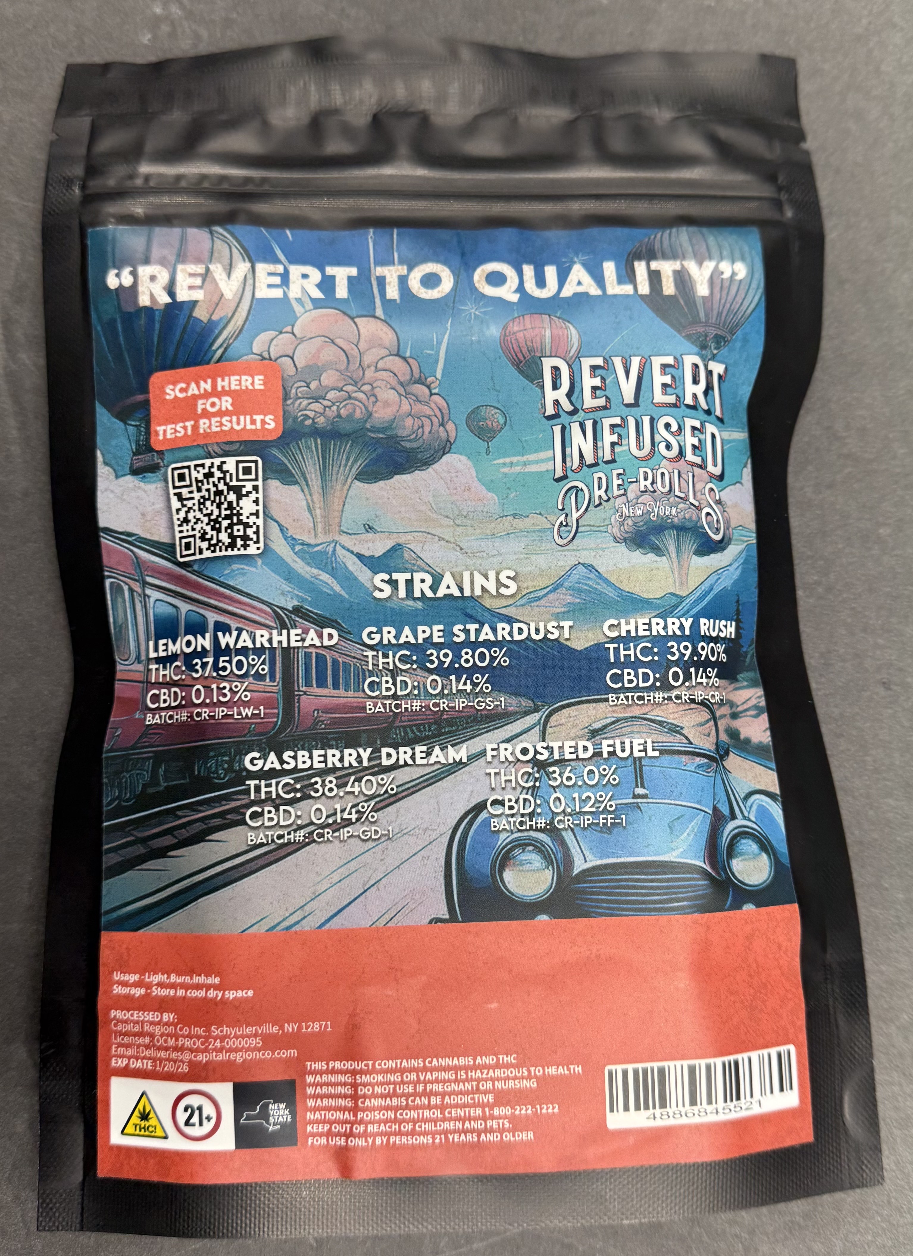 Photograph of product: Revert 5 Pack(3.5G)-0.7G Infused Pack Lemon Warhead, Grape Starburst, Cherry Rush, Gasberry Dream, Frosted Fuel