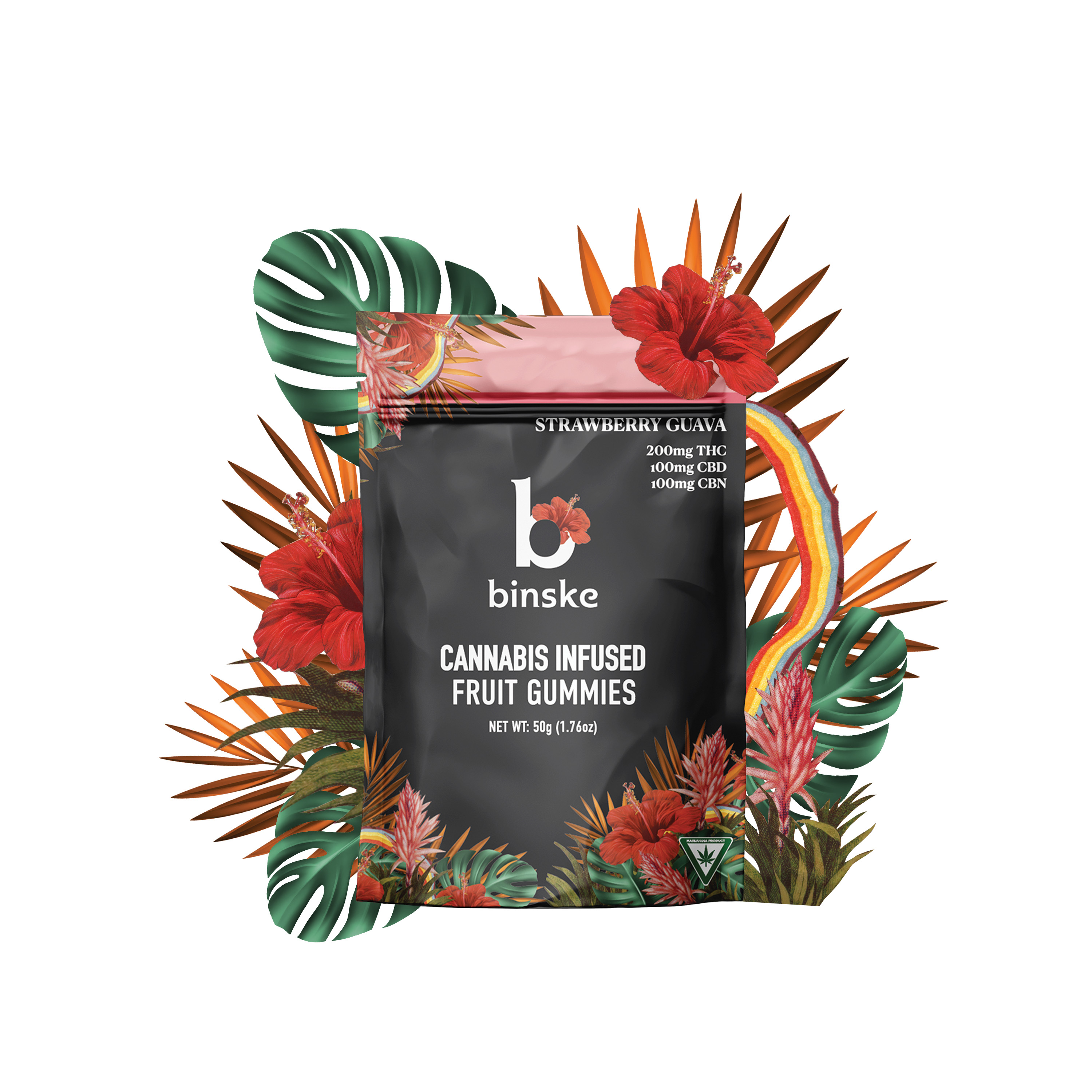 Photograph of product: BINSKE | Edible | Gummies | Strawberry Guava | TH-oui:CBD:CBN | 200mg
