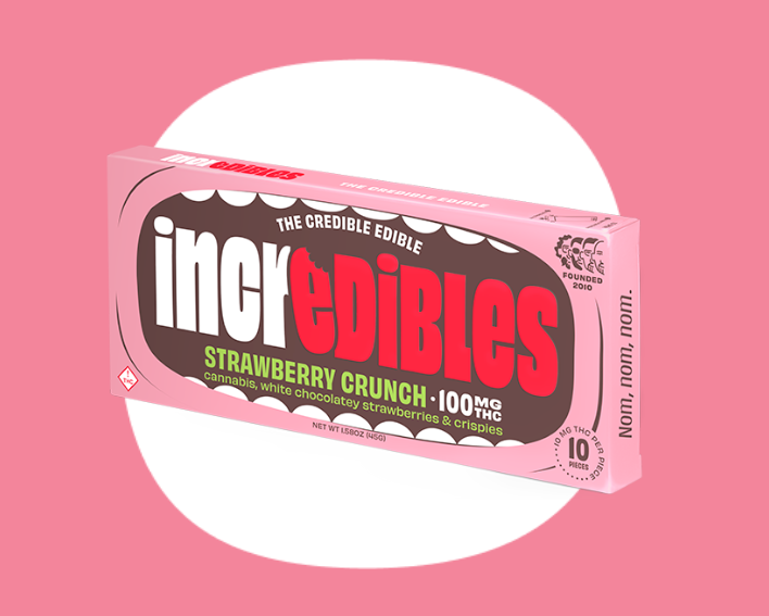 Photograph of product: Incredibles | Strawberry Crunch | White Chocolatey Strawberry & Crispies | 100mg | 10pcs