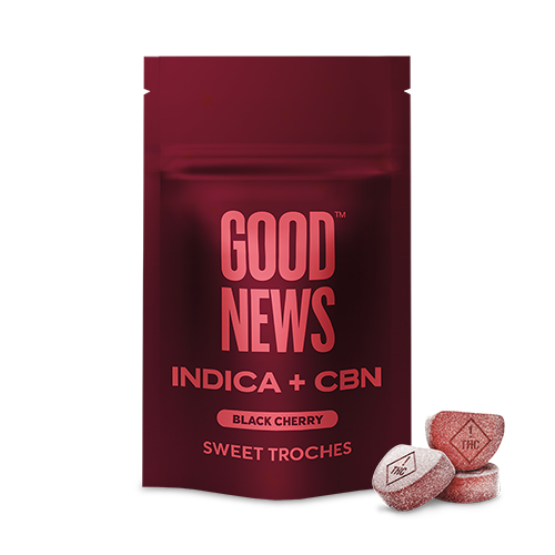 Photograph of product: Good News Black Cherry 2:1 Troches 10mg (10pk)