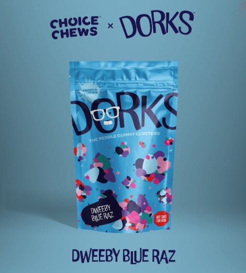 Photograph of product: Choice Chews | Dorks Dweeby Blue Raz Oui'd Gummies | 100mg