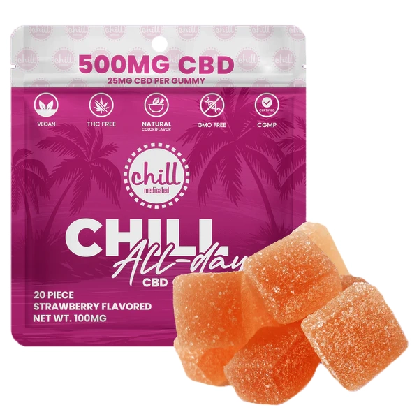 Photograph of product: Chill All-Day Strawberry CBD Gummies Rec