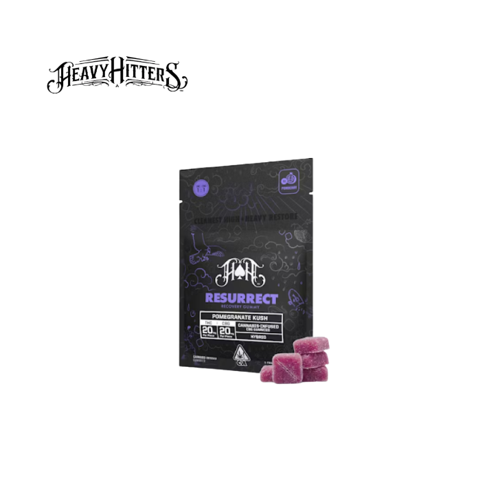 Photograph of product: POMEGRANATE KUSH 1:1 TH-oui:CBG 100MG RESURRECT 5 PACK GUMMIES - 100 MG - 5 PACK