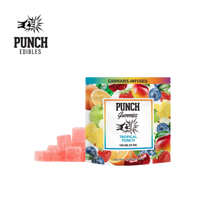 Photograph of product: TROPICAL PUNCH 100MG 10 PACK GUMMIES