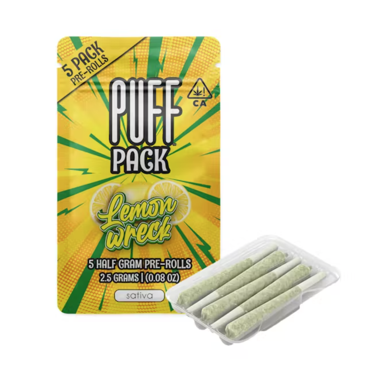Photograph of product: Puff - 5 Pk - Preroll - 2.5g - Lemonwreck - Oui'd