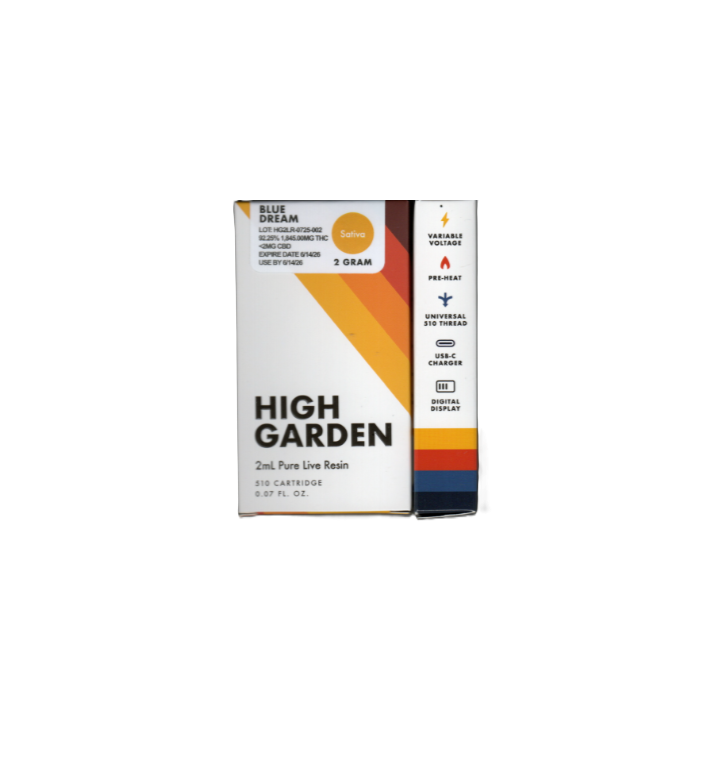 Photograph of product: High Garden Pure Live Resin Cartridge- Blue Dream 2mL