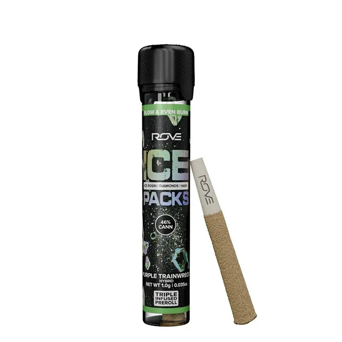 Photograph of product: Rove | Purple Trainwreck Ice Rosin Infused Pre-Roll | 1.0g