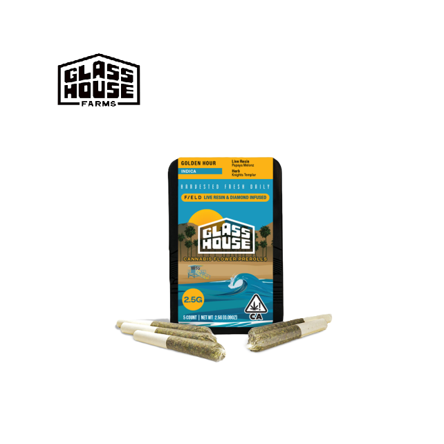 Photograph of product: GOLDEN HOUR 2.5G 5 PACK RESIN & DIAMOND INFUSED PREROLLS