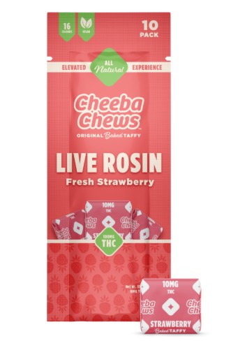 Photograph of product: Cheeba Chews - Live Rosin Taffy - (H) - Fresh Strawberry - 100mg