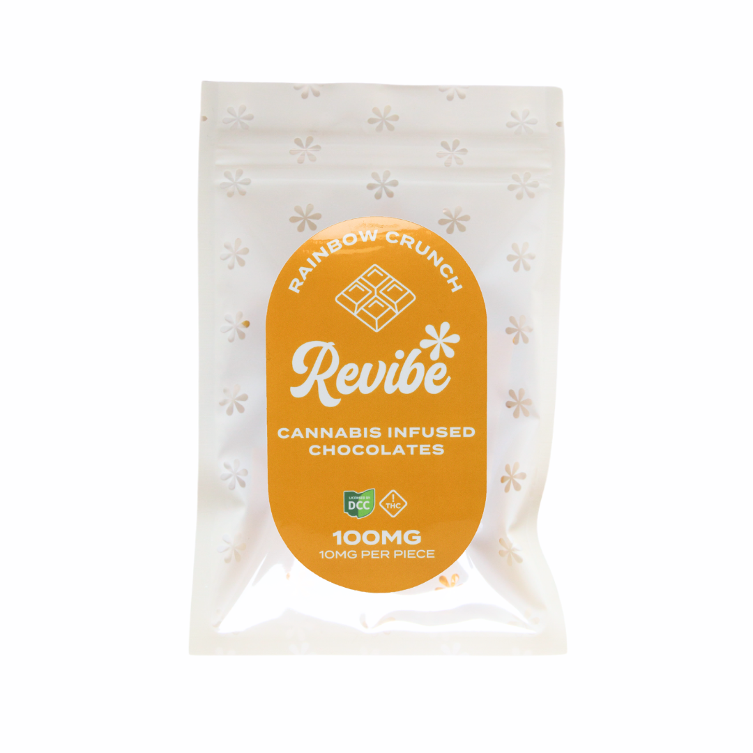 Photograph of product: Revibe - Rainbow Crunch Chocolate Squares 10pk - 100mg