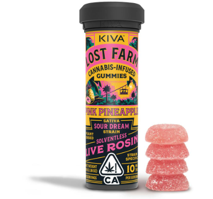 Photograph of product: Lost Farm | Pink Pineapple Sour Dream Rosin Gummies | 100mg