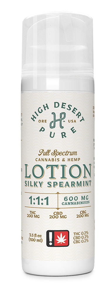 Photograph of product: High Desert Pure | 1:1:1 TH-oui:CBD:CBG SILKY SPEARMINT Lotion | 100ml