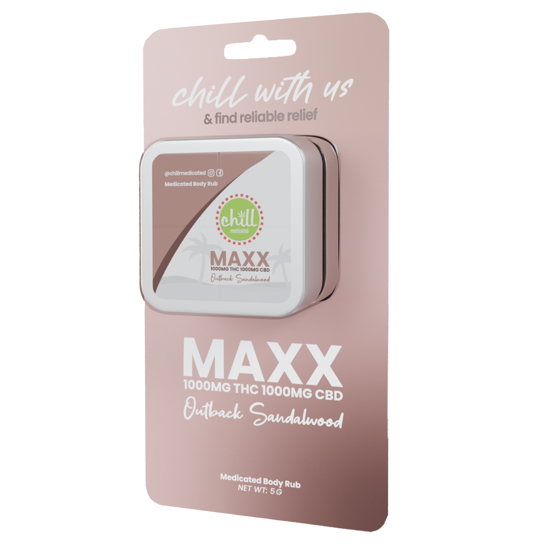 Photograph of product: Chill Medicated Maxx To-Go Outback Sandalwood 1:1 75mg TH-oui/CBD Body Rub Rec
