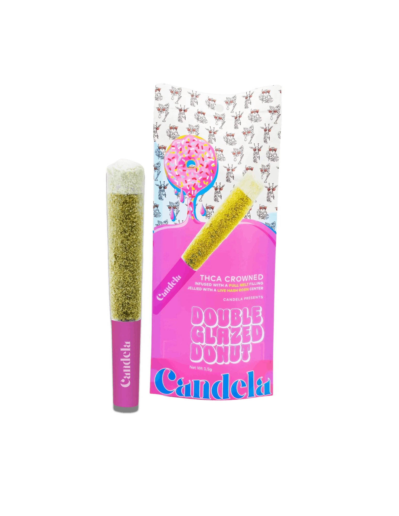 Photograph of product: Candela - Live Rosin Glazed Donut Infused Preroll - 1.5G - MAC Stomper X Sherbanger
