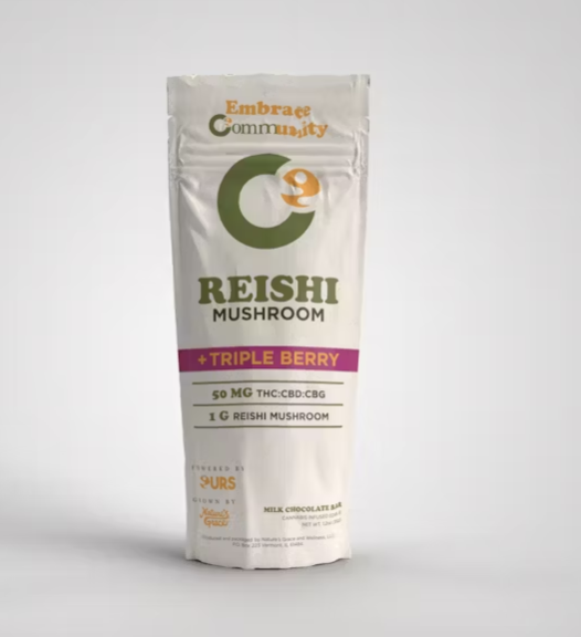 Photograph of product: COMMUNITY REISHI MUSHROOM TRIPLE BERRY CHOCOLATE BAR 50MG