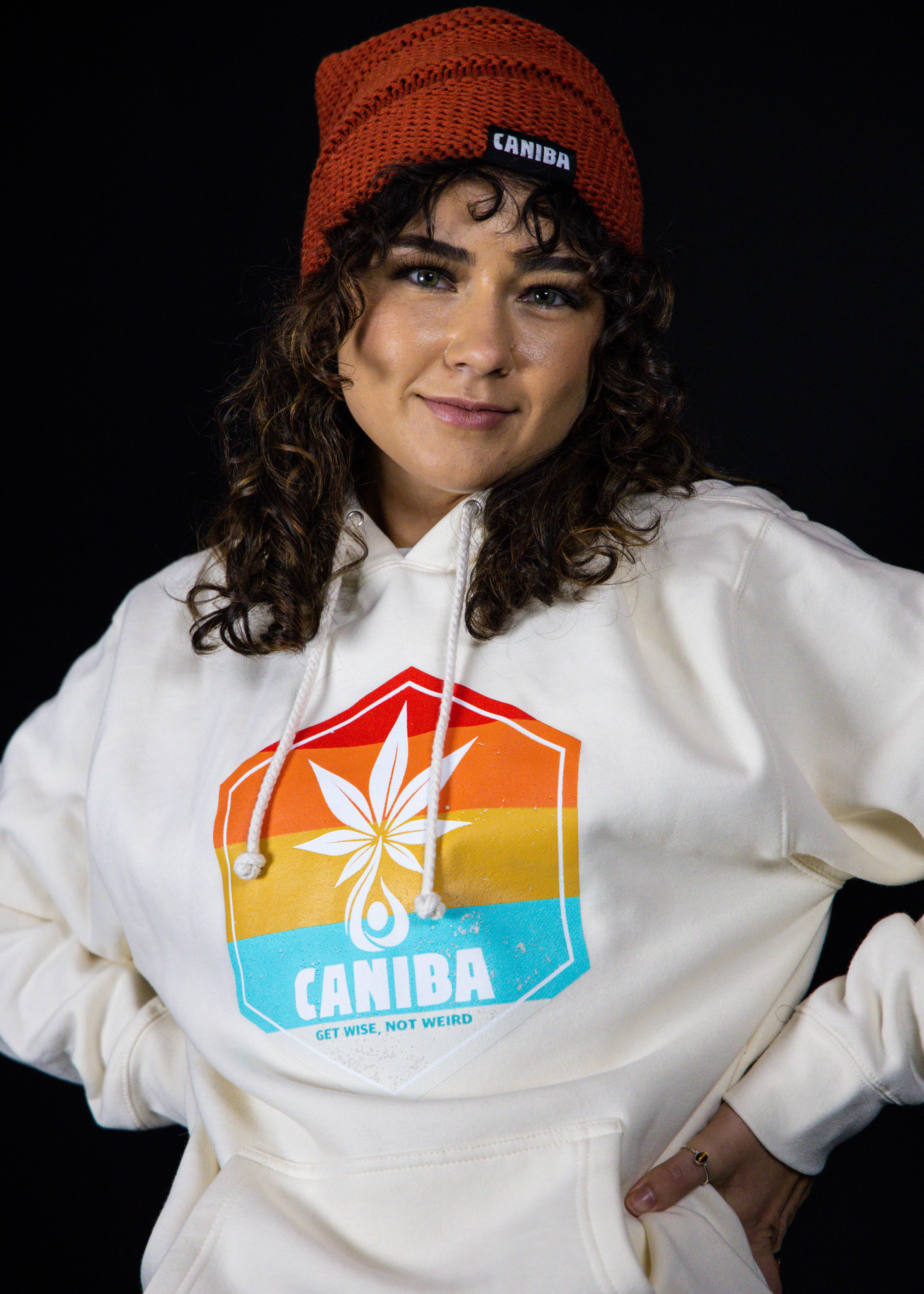 Photograph of product: Hoodie. XS. White. Hexagon Badge. Caniba