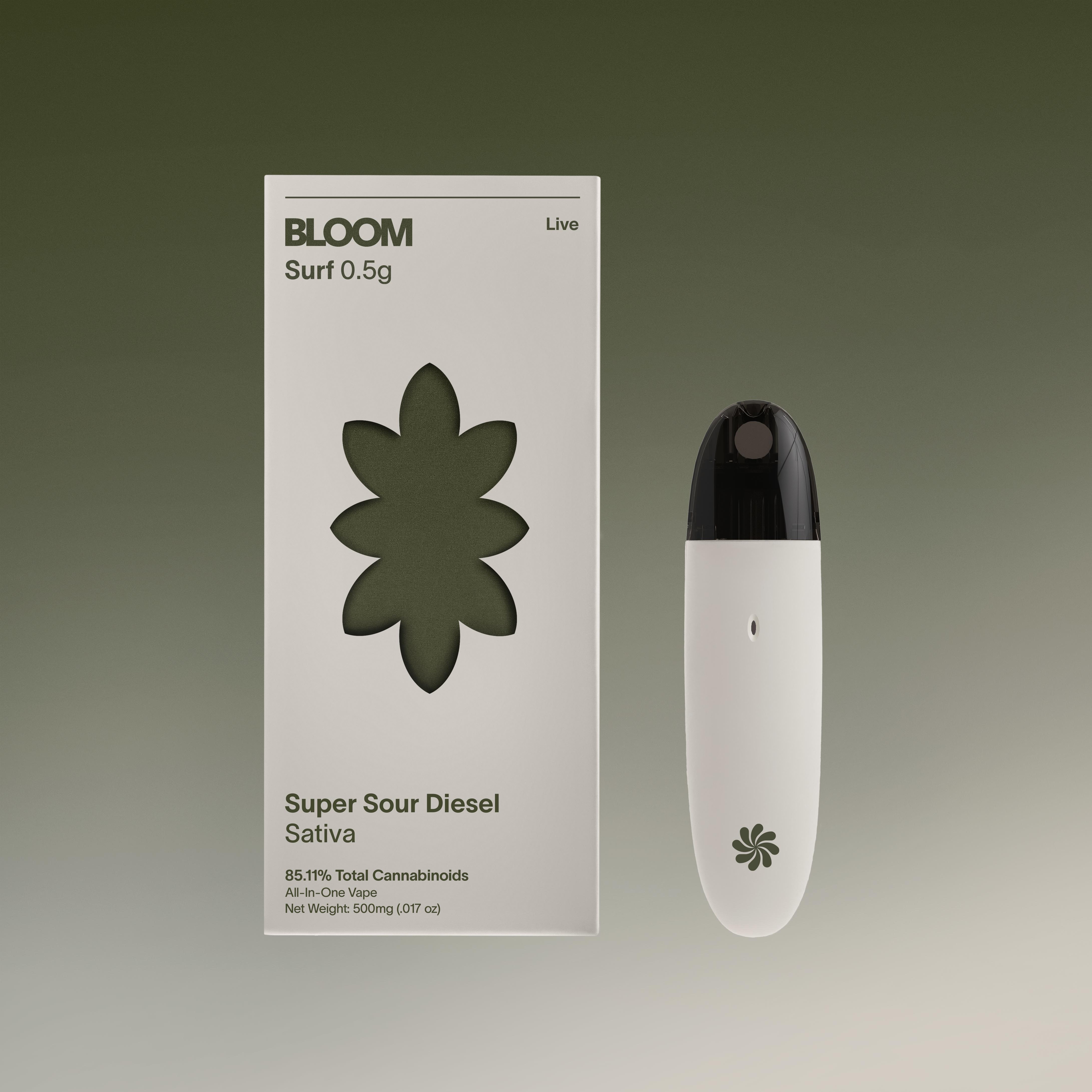 Photograph of product: Disposable | Bloom Live Surf | Super Sour Diesel | 0.5g