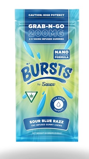 Photograph of product: Sauce Sour Blue Razz Grab-N-Go Gummies 200mg