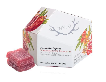 Photograph of product: WYLD Pomegranate (H) 1:1 TH-oui:CBD Gummies 10mg 10pk