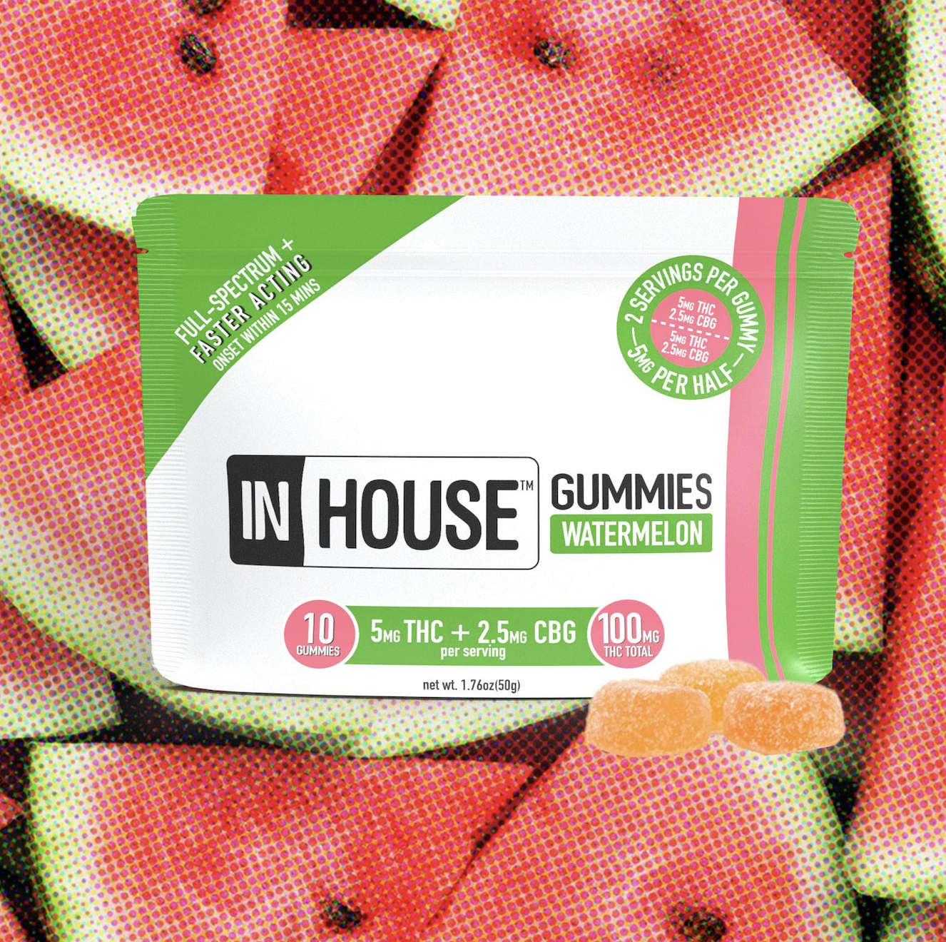 Photograph of product: Watermelon 5:2.5 (TH-oui:CBG) Fast Acting Gummies